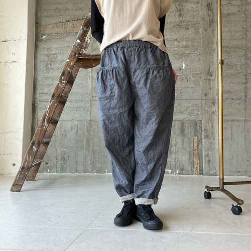 cotton / linen 大人サルエルパンツ ポケットギャザー ロング