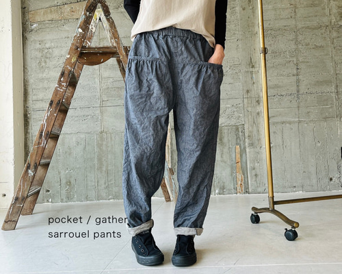 田村＊ハンドメイド＊サフィラン　フランスリネン　サルエルパンツ　キャメルＬ FACTORY (ファクトリー) フランスリネンサルエルパンツ