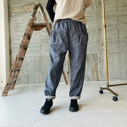 cotton / linen 大人サルエルパンツ ポケットギャザー ロング