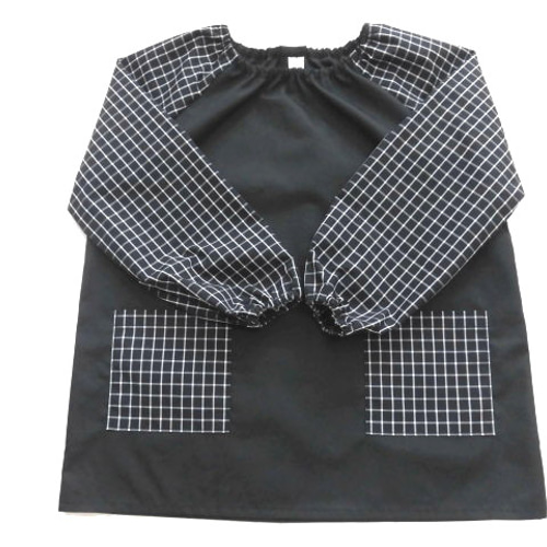 長袖スモック・120サイズ／黒・黒グラフチェック【sc2659】 子供服  