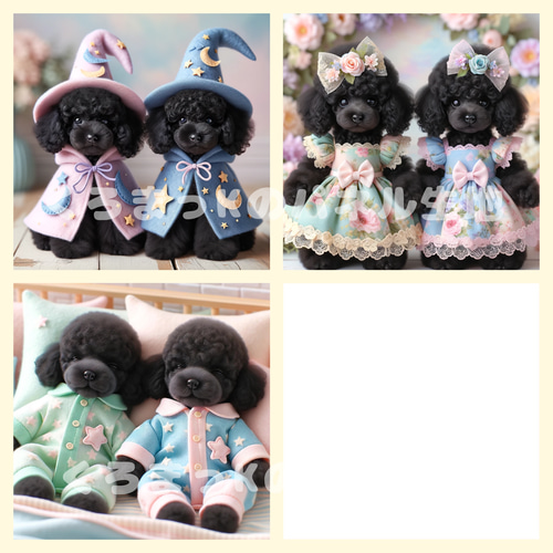 黒プーたち】パネル生地 オリジナル ハンドメイド オーダー 生地 くろ  