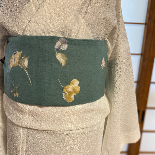 作り帯 花柄 チューリップ 紺色 帯枕付き 二部式 NO-438 作り帯 花柄 チューリップ 紺色 帯枕付き 二部式 NO-438 着物・浴衣