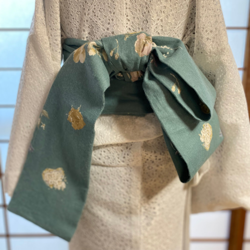 ユリ柄ターコイズブルー 半幅帯 和装小物（帯・半襟） 恋すてふ