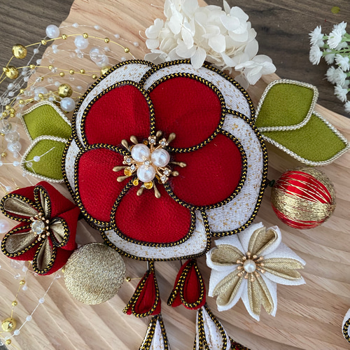 成人式髪飾り つまみ細工　梅　松 別注 髪飾り 成人式 つまみ細工 12点セット (全5色) Arenca 福寿