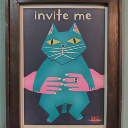 【MY CAT】invite me  アート イラスト デザイン ポスター A4 A3 インテリア レトロ  猫 1枚目の画像