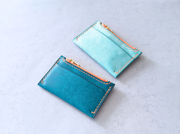 春限定】厚い革1枚のフラグメントケース ターコイズなイタリアンレザー