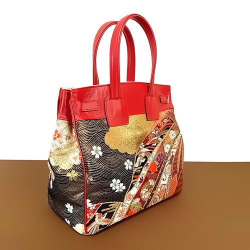 SOLD◇30サイズ◇着物帯と本革のリメイクバッグ◇remake.829 日本職