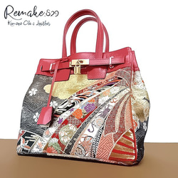 N*✨様 着物帯と本革のリメイクバッグ◆remake.829◆プロモーション販売 SOLD◇30サイズ◇着物帯と本革のリメイクバッグ◇remake.829 日本職