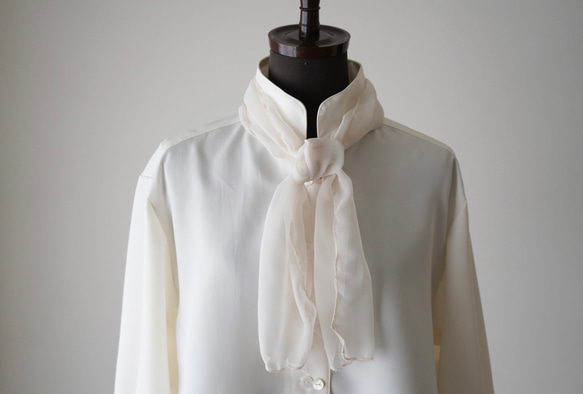 ボウタイショートシャツ　スタンド&ラウンドカラー　polyester100%　オフホワイト/アイボリー　フォーマル◎ 18枚目の画像
