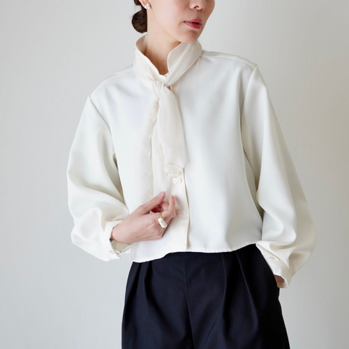 ボウタイショートシャツ スタンド&ラウンドカラー polyester100% オフ