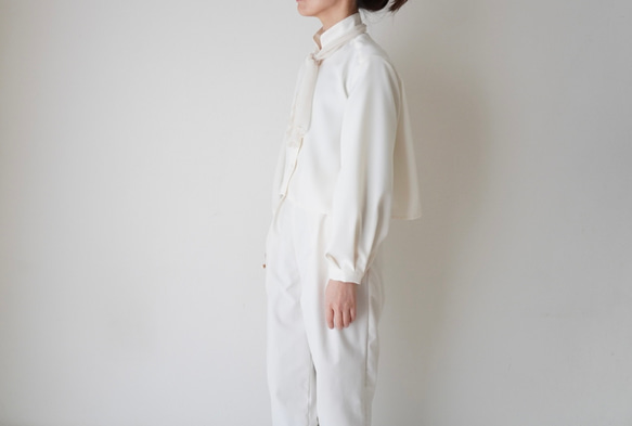 ボウタイショートシャツ　スタンド&ラウンドカラー　polyester100%　オフホワイト/アイボリー　フォーマル◎ 4枚目の画像