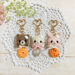 スイーツ・動物デザインキーホルダーセット ♡羊毛フェルトのスイートアニマルズ♡選べる クッキー いちごの