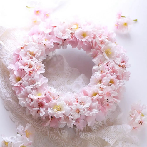 ピンクホワイトの桜リース フラワーアレンジ ギフト 花 春