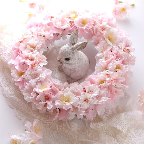 【オープニング大セール】 ピンクホワイトの桜リース フラワーアレンジ ギフト 花 春 スタンド花