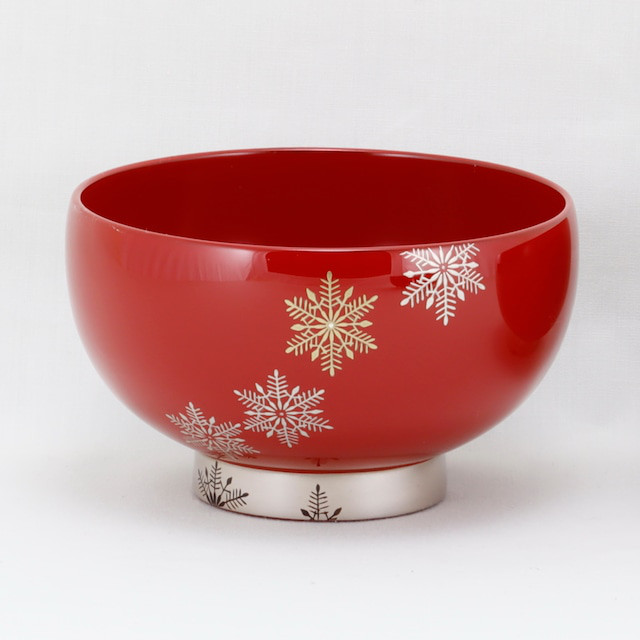 伝統工芸　輪島塗　汁椀「スノークリスタル蒔絵～総朱塗」　【9-1】