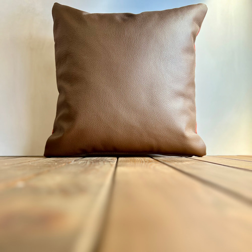 ブラウンレザー刺繍クッションカバー クッションカバー】【椅子生地使用】【日本製】レッドブラウン