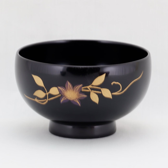 信頼への信頼 輪島塗 伝統工芸 汁椀「総黒塗～鉄線蒔絵」 お椀 【8-1】 漆芸