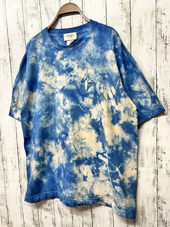 タイダイ染め　ビッグシルエット Tシャツ　Mサイズ　インディゴブルー×ベージュ　Hippies Dye HD21-27 8枚目の画像