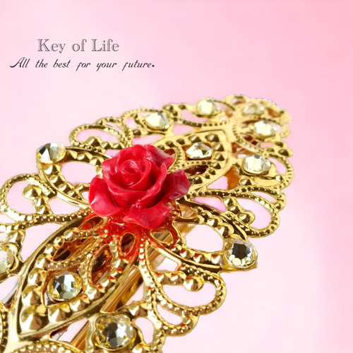 鼈甲 珊瑚 薔薇 バラ バレッタ 髪飾り ピンク グリーン オレンジ 鼈甲 珊瑚 薔薇 バラ バレッタ 髪飾り ピンク グリーン オレンジ