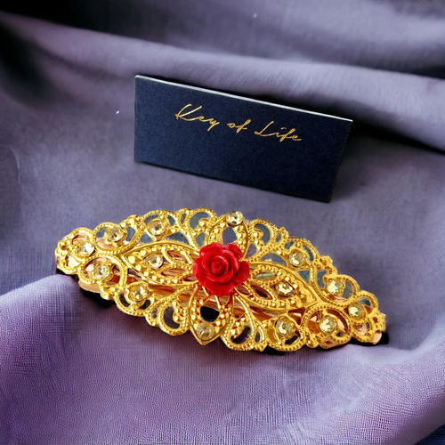 鼈甲 珊瑚 薔薇 バラ バレッタ 髪飾り ピンク グリーン オレンジ 鼈甲 珊瑚 薔薇 バラ バレッタ 髪飾り ピンク グリーン オレンジ