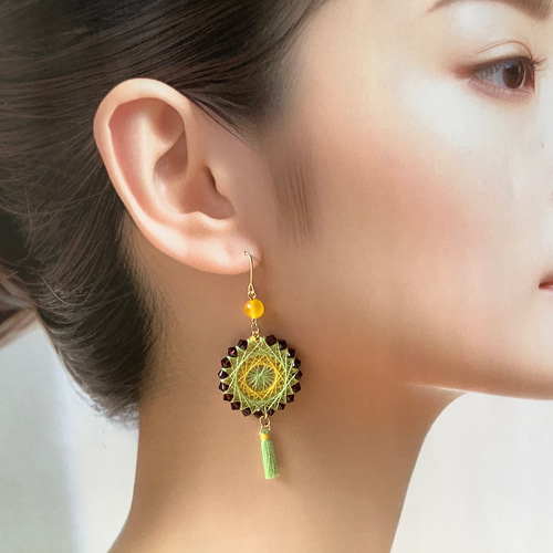 糸かけ曼荼羅ピアス(イヤリング)✨芽吹き ピアス（フック・チェーン