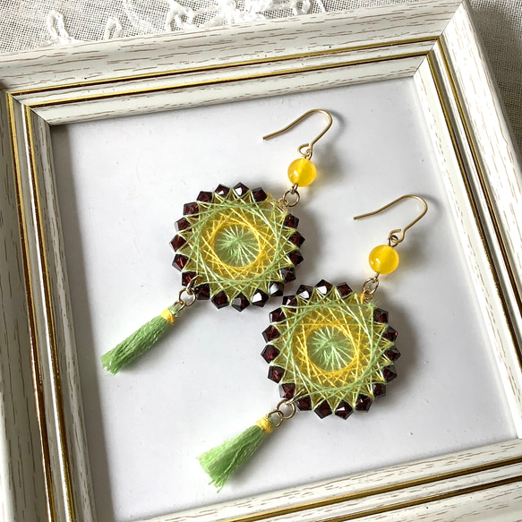 糸かけ曼荼羅ピアス(イヤリング)✨芽吹き ピアス（フック・チェーン