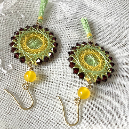 糸かけ曼荼羅ピアス(イヤリング)✨芽吹き ピアス（フック・チェーン