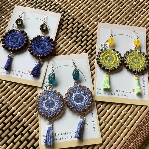 糸かけ曼荼羅ピアス(イヤリング)✨芽吹き ピアス（フック・チェーン