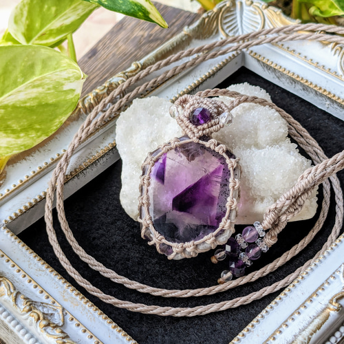 マクラメアメジスト ネックレス 宝石質/最強品質】マクラメ編み