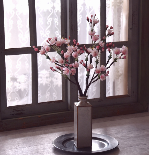 ◆粘土のお花◆　桜【波佐見焼】　凛ベース S933 6枚目の画像