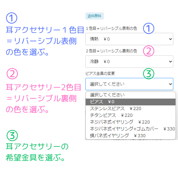 セット割：リバーシブルチャーム１点＆耳アクセサリー２点【受注製作】 2枚目の画像