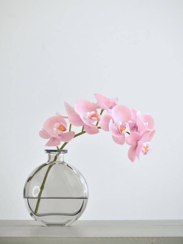 咲き続けるコチョウラン(テンダーピンク＋グレーガラス)　マジカルウォーター　癒しのフラワーインテリア 2枚目の画像