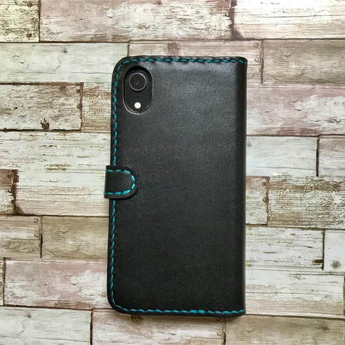 2枚ポケット付き　栃木レザー　ブラック　iPhoneケース　本革　手帳型 サイドポケット付き 栃木レザーiPhoneケース ブラック