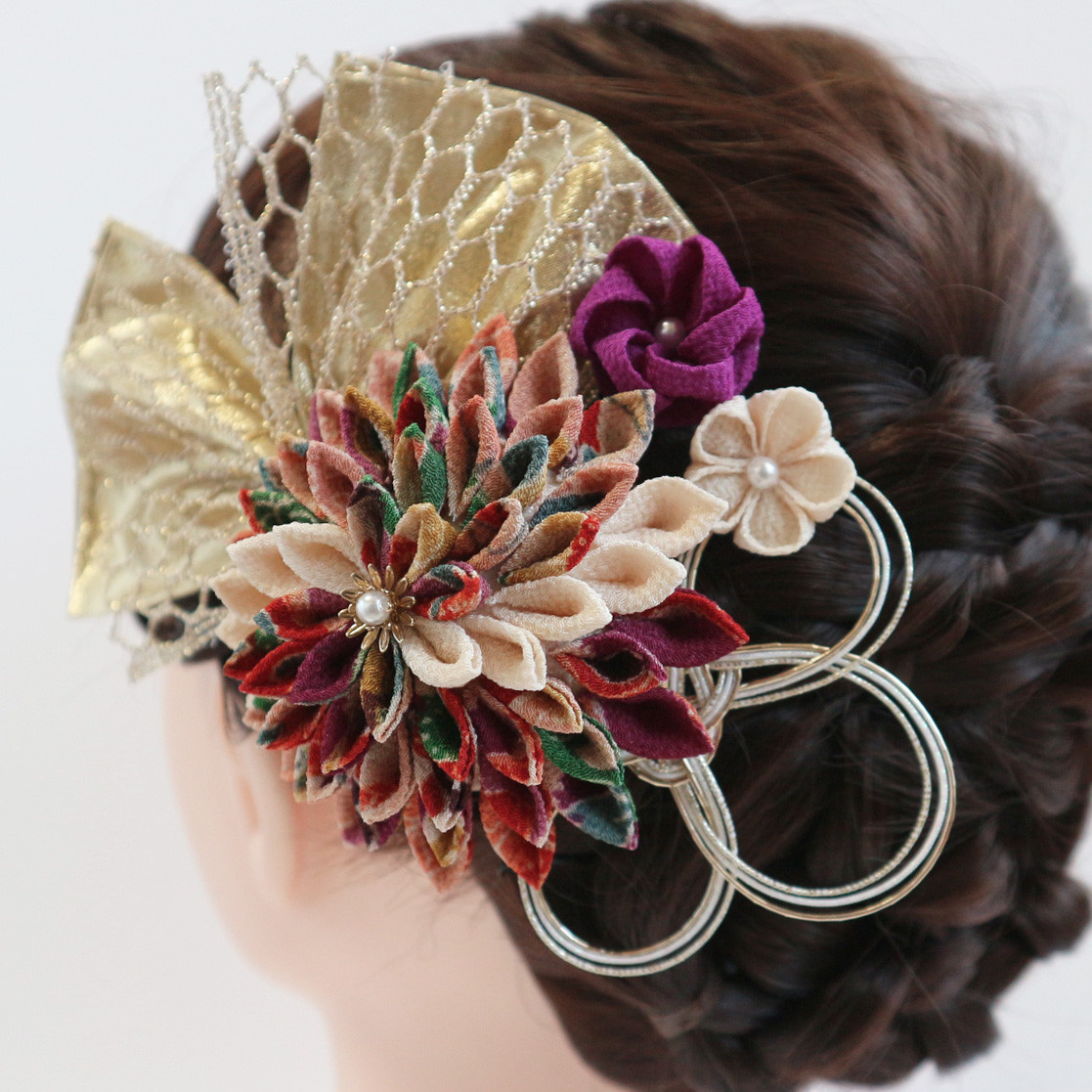 つまみ細工　髪飾り 【PP-0２】紫系　成人式　卒業式　和装 七五三