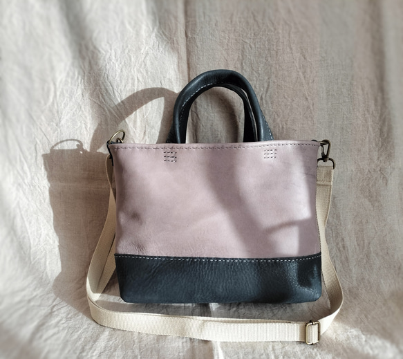 mainichi tote shoulder　グレー✗黒　オイルヌメ（シュリンク） 4枚目の画像