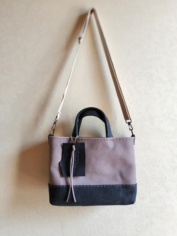 mainichi tote shoulder　グレー✗黒　オイルヌメ（シュリンク） 9枚目の画像