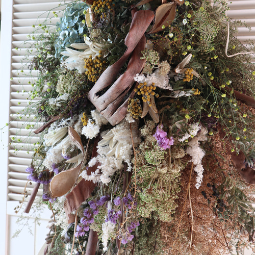 ぷりこて フラワーリース＊ 特大 ダリアとユーカリのナチュラルリース