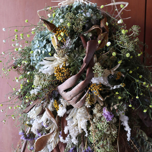75cm) ＊特大＊ユーカリとミモザとアジサイのワイルドスワッグ