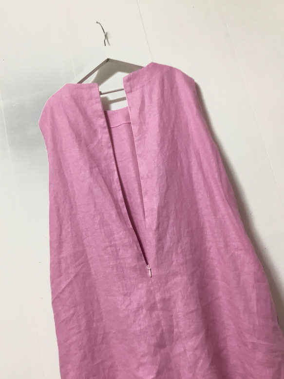 リネン100%ワンピース&タックスカート〜セットアップ◾️桜色ピンク◾️ウエストベルト付き〜無しでも大丈夫 3枚目の画像