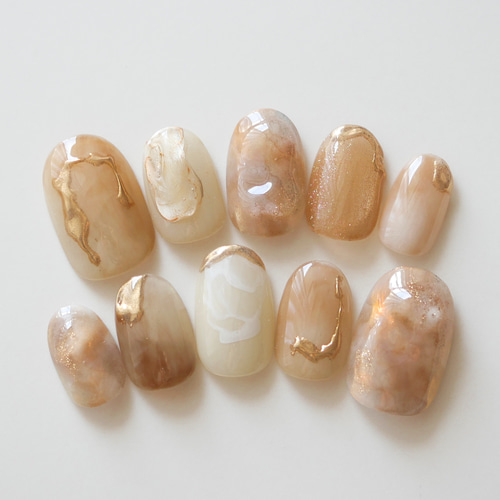 オレンジブラウンの奥行きニュアンスネイル◇ネイルチップ