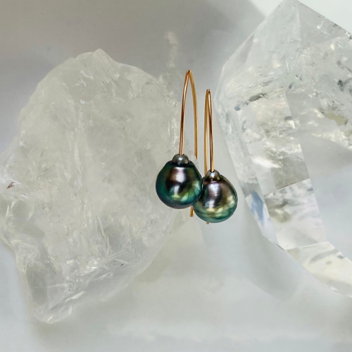 10％OFF】黒蝶真珠 14kgf バロックパールのマーキスピアス 南洋パール