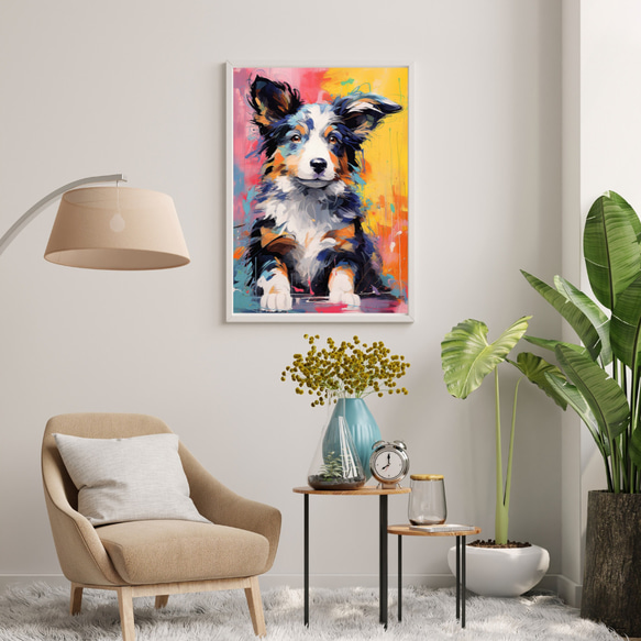 【まなざし - ボーダーコリー犬の子犬 No.3】アートポスター 犬の絵 犬の絵画 犬のイラスト 7枚目の画像