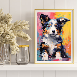 【まなざし - ボーダーコリー犬の子犬 No.3】アートポスター 犬の絵 犬の絵画 犬のイラスト 8枚目の画像