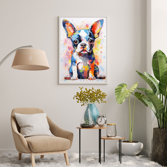 【まなざし - ボストンテリア犬の子犬 No.1】アートポスター 犬の絵 犬の絵画 犬のイラスト 7枚目の画像