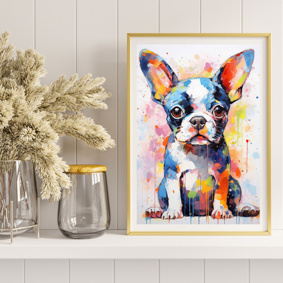 【まなざし - ボストンテリア犬の子犬 No.1】アートポスター 犬の絵 犬の絵画 犬のイラスト 8枚目の画像