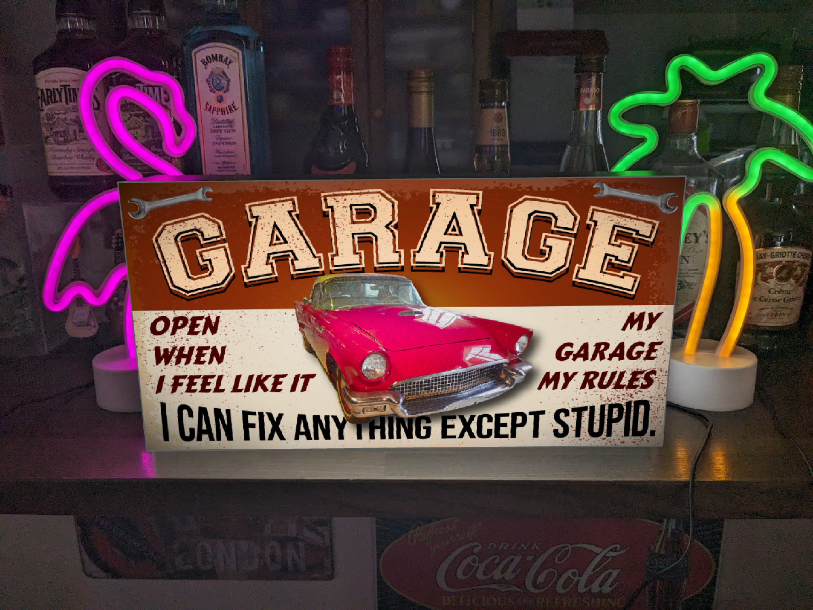 【Lサイズ オーダー無料】ガレージ カーショップ オートサービス アメ車 店舗 自宅 看板 置物 雑貨 ライトBOX