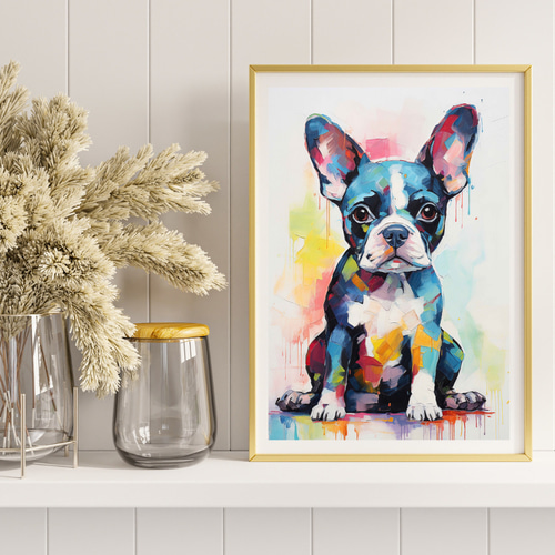 まなざし - ボストンテリア犬の子犬 No.2】アートポスター 犬の絵 犬の