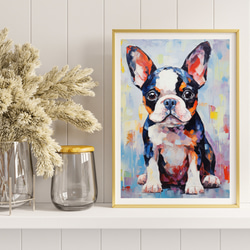 【まなざし - ボストンテリア犬の子犬 No.3】アートポスター 犬の絵 犬の絵画 犬のイラスト 8枚目の画像