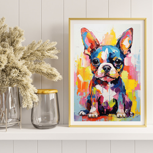 まなざし - ボストンテリア犬の子犬 No.4】アートポスター 犬の絵 犬の