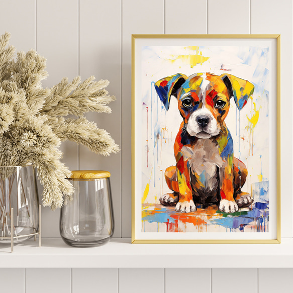 【まなざし - ボクサー犬の子犬 No.1】アートポスター 犬の絵 犬の絵画 犬のイラスト 8枚目の画像